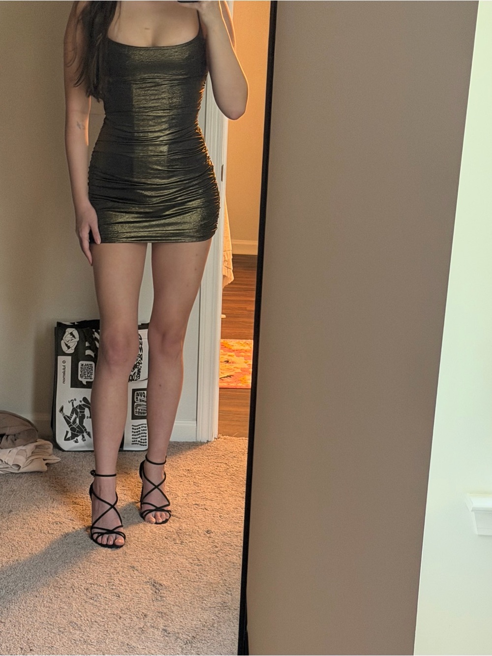 Lucy in the sky dress Aisha Bodycon Lace Up Dress in Gold Shimmer